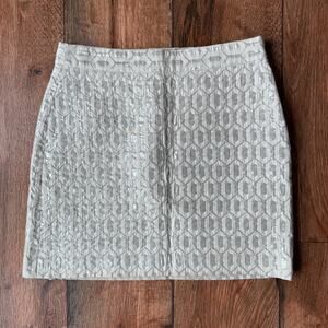 Banana Republic Metallic Silver Hex Print Mini Skirt Size 6 Cream Lined Party